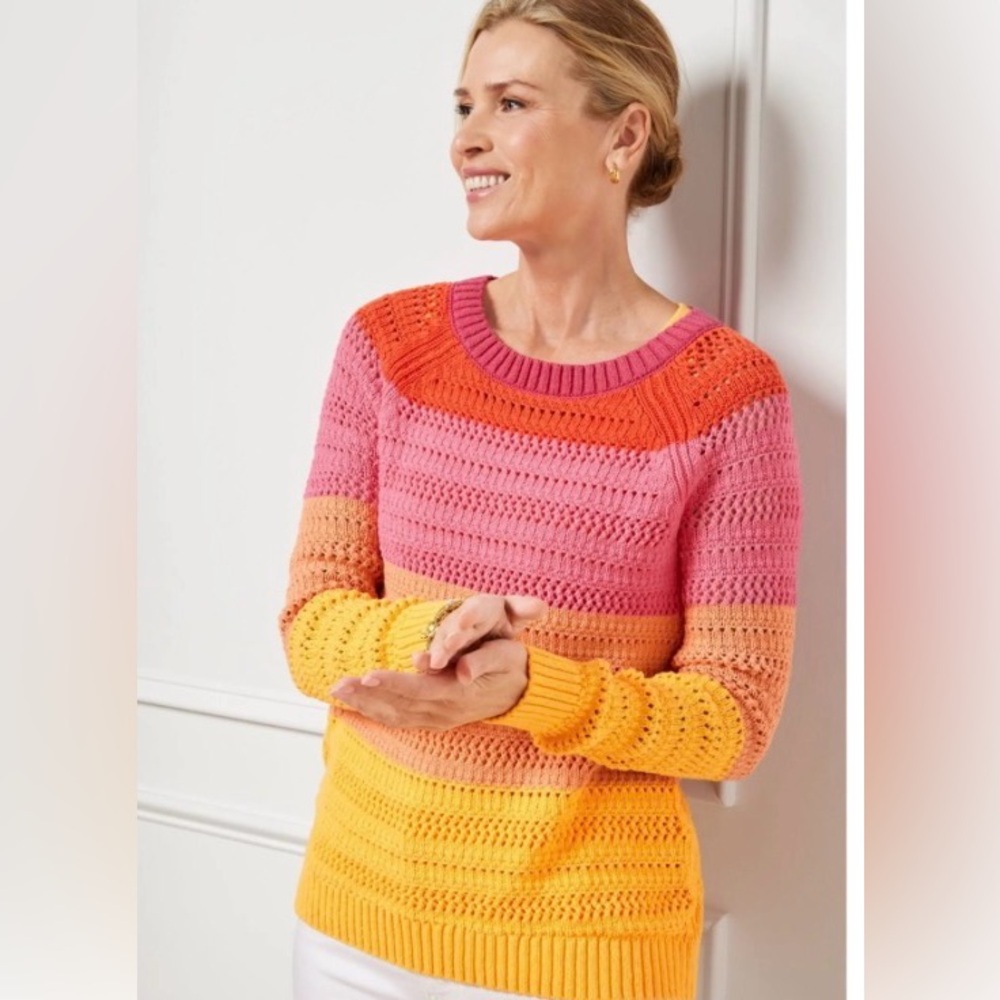 Talbots Multicolor Striped Sweater crochet size M